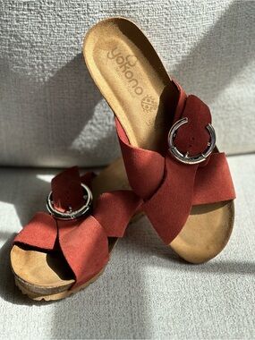 Yokono Leather Sock Suede Buckle Sandals Size 8 Maroon/Rust Made in Spain